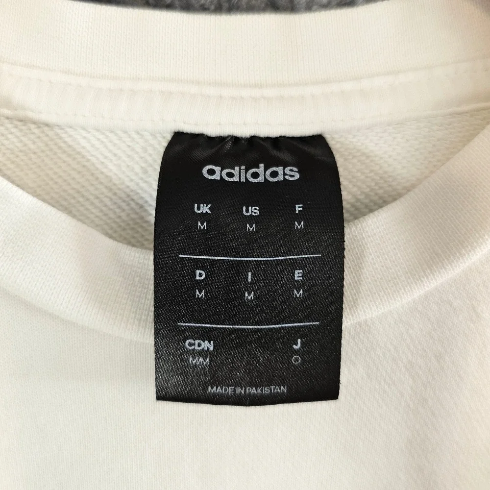 Adidas Mens White Vertical Logo‎ Tape Crewneck Sweatshirt Medium Pullover